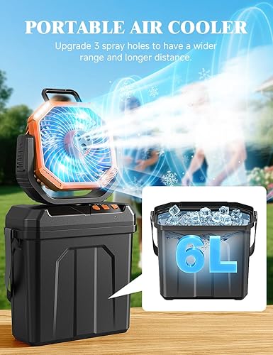 WAROUS Climatiseur Mobile ave Seau de 6L,20000mAh Batterie Ventilateur Brumisation,Ventilateur Camping Portable avec Télécommande,4 Vitesses,Lumière LED, pour Camping Voyage Maison Intérieur - Nail Gallerys