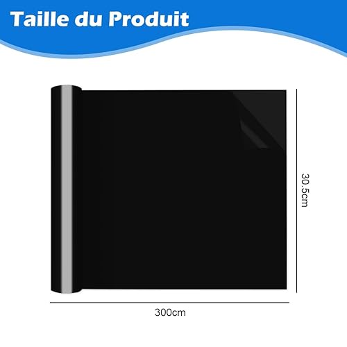 Vinyle Thermocollant Noir Transfert Textile - 30,5 cm × 3 m Flex Thermocollant pour Tissu, pour Cricut Maker, Découpe Silhouette, vêtements, bonnets, pantalons, autres tissus - Nail Gallerys