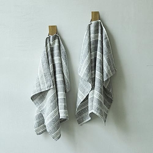 LinenMe Lot de 2 Graphite Serviettes de Toilette Lin Multistripe, 46 x 65 cm - Nail Gallerys