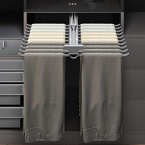 Porte-Pantalons extractible, 14-24 Bras, 2 rangées de cintres Extensibles pour Pantalons, Organisateur de vêtements avec Rail Coulissant, Gain de Place(Depth 33.5cm/13.2in) - Nail Gallerys