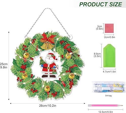 Gukasxi Kit de couronne de peinture diamant 5D avec guirlande lumineuse LED, guirlande de Noël, peinture diamant de Noël, couronne à suspendre, décoration faite à la main, pendentif à suspendre - Nail Gallerys