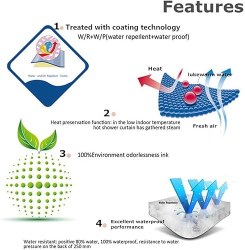 Chickw1 Rideau de Douche Rideaux de Salle de Bain, Imperméable Tissu Lavable Polyester 3D Vague de mer Impression Numérique Art Décorations Rideau avec 12 Crochets (Été,180x180cm) - Nail Gallerys