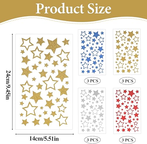 Lot de 12 feuilles d'étoiles autocollantes patriotiques à paillettes rouge, bleu, argent, rouge, blanc, bleu, autocollants patriotiques pour décoration de Noël, loisirs créatifs - Nail Gallerys