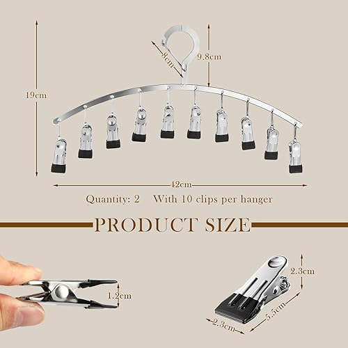 Lot de 2 étendoir Chaussettes - Séchoir à Chaussettes 42 x 20 cm - Matériau Acier Inoxydable - Design Silicone Antivente avec 20 Clips - pour Chaussettes, sous-Vêtements, Serviettes (Argent) - Nail Gallerys