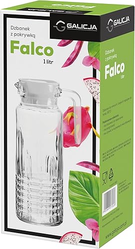 Galicja Verseuse en verre avec couvercle Falco - Pichet en verre avec couvercle - Carafe à eau en verre avec couvercle - Verseuse à jus avec couvercle - Pichet à jus avec couvercle - 1 l - Nail Gallerys
