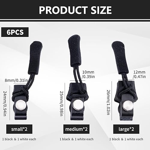 DEFGNOP Tirette Fermeture éClair,Zipper Fermeture Eclair Remplacement,Zip Universel,Trois Tailles Pour S'Adapter à La Plupart Des ScéNarios,RéParation De Vestes, Sacs à Dos,Bagages,6 PièCes - Nail Gallerys