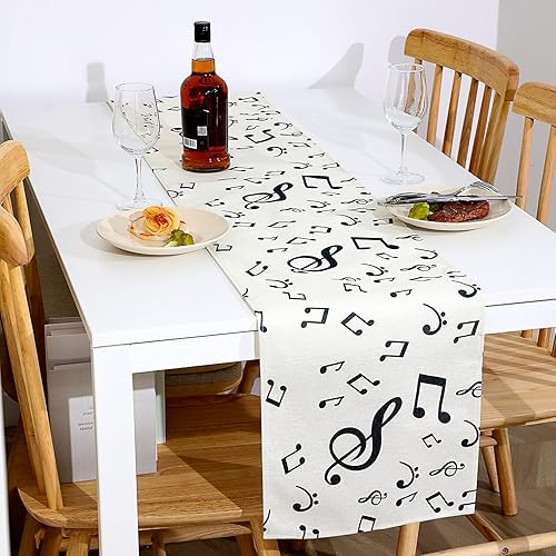Chemin de table en forme de notes de musique - 180,3 x 33 cm - Réutilisable - Décorations de fête sur le thème de la musique - Décorations de fête d'anniversaire de mariage - Nail Gallerys