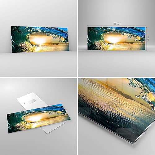 Moderne Impression sur Verre 160x50cm Image Tableau en Verre Decoration Murale Océan Vague Soleil climat Grand XXL Tableaux Decoratifs Muraux Chambre Panoramique Deco Cadre Salon Art GAB160x50-2779 - Nail Gallerys