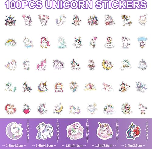 FloralGrace 100 pièces autocollants licorne étanches en vinyle pour bouteilles d'eau, autocollants licorne, unicorn pour enfants et filles scrapbooking album photo cadeaux - Nail Gallerys