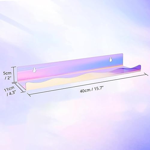 Winter Shore Etageres Murales Irisées [Lot de 4] - Etagere Rangement Acrylique Arc-en-Ciel - pour Jouets, Objets de Collection - Étagère Flottante Salle de Bain, Chambre, Enfant - Longueur 40 cm - Nail Gallerys