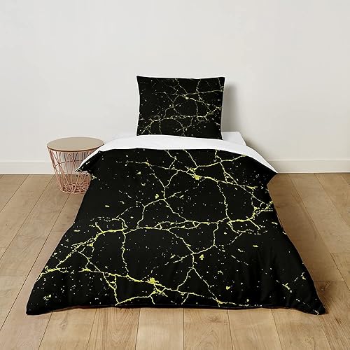 FANSU Parure de Lit pour Enfant Imprimé Marbre Moderne avec Housse de Couette et Taie d'oreiller, 1 Personne Ensemble de Literie en Microfibre pour Garçons et Filles (140x200cm,Noir) - Nail Gallerys