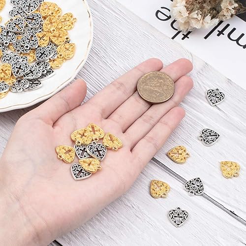 PH PandaHall 80pcs Alliage Coeur Croix Breloque, Argent/Or Creux Belles Charmes En Métal Pendentifs En Vrac pour Collier Bracelet Boucle D'oreille Fabrication de Bijoux - Nail Gallerys