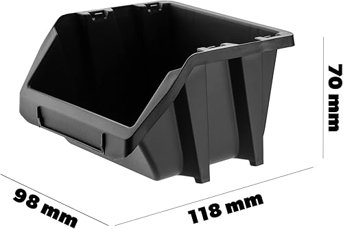 KADAX Lot de 10 boîtes de rangement empilables d'atelier en plastique PP - Différentes tailles et couleurs - Boîtes de rangement pour mur à outils (noir, 144 x 118 mm) - Nail Gallerys