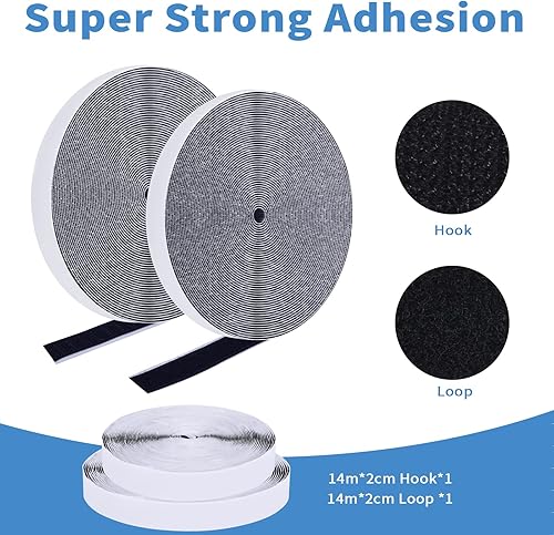 Jewan 14M Scratch Autocollant Double Face, 20mm Bande Agrippantes Adhésives Bande Scratch Adhésif, Hook Loop Rouleau Scratch Autoadhésif pour Moustiquaire Fenetre, Bricolage et l'artisanat, Noir - Nail Gallerys