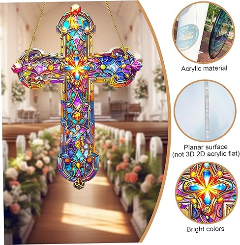 Cross Sun Catcher en Acrylique Tache-vitrail Croix Suspendue Colorful Light Catcher imperméable Soleil résistant - Nail Gallerys