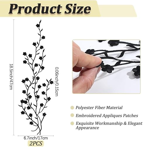 craspire 2 pièce de Patch de Fleur de Prunier Noir Patch de Réparation Brodé en Dentelle Florale Autocollant en Tissu à Repasser à Coudre Broderie Embellissements pour Vêtements Robes Accessoires - Nail Gallerys