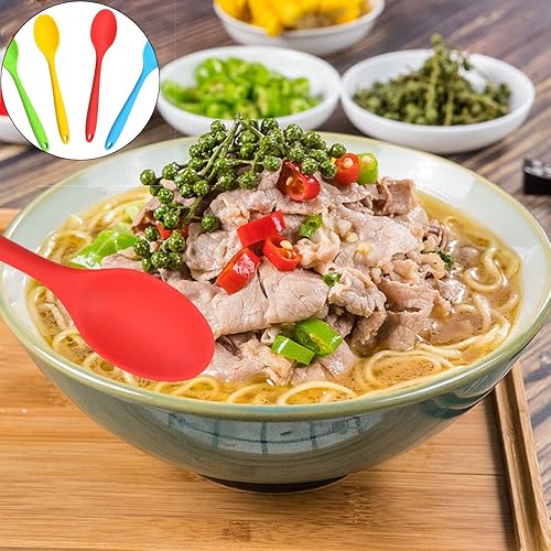 Hpamba Multicolore en Silicone Cuillère de Cuisine Antiadhésive en Silicone à Mélange Cuillère de Service de Cuisson en Résistant à la Chaleur Remuer Les Cuillères de Service pour la Cuisine 4 Pièces - Nail Gallerys