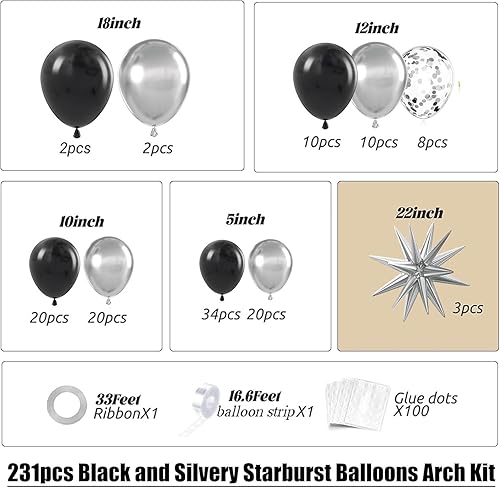 Kit d'arche de ballons noirs et dorés avec ballons en forme d'étoile en aluminium, décorations de fête d'anniversaire, Nouvel An, ballons en latex à confettis pour remise de diplôme – Kit d'arche de - Nail Gallerys