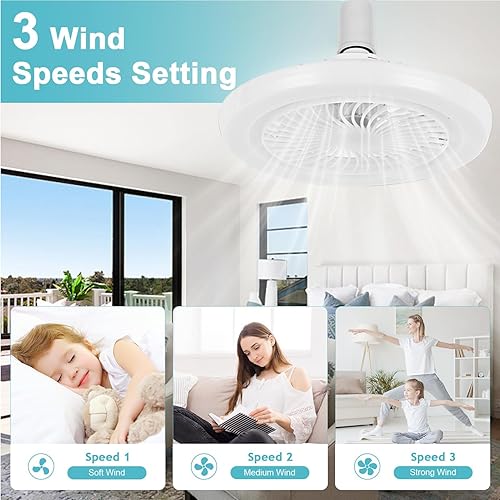 Générique Ventilateur Plafond avec Lumiere, E27 Ventilateur de Plafond avec ÉClairage LED, Télécommande 3 Niveaux Luminosité 3 Vitesse Eclairage, pour Salon, Salle à Manger, Chambre - Nail Gallerys
