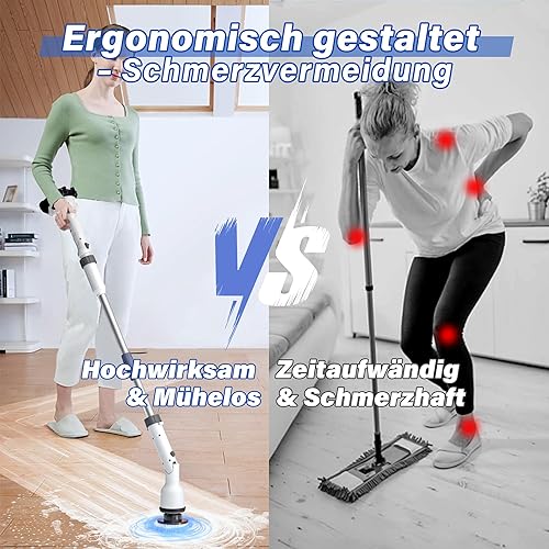ZORUMAN Spin Power Scrubber Brosse de nettoyage électrique avec 8 têtes de brosse, poignée réglable 60-120 cm et batterie 21 V 2000 mAh, réglable à 45° pour salle de bain, cuisine, sol, voiture - Nail Gallerys