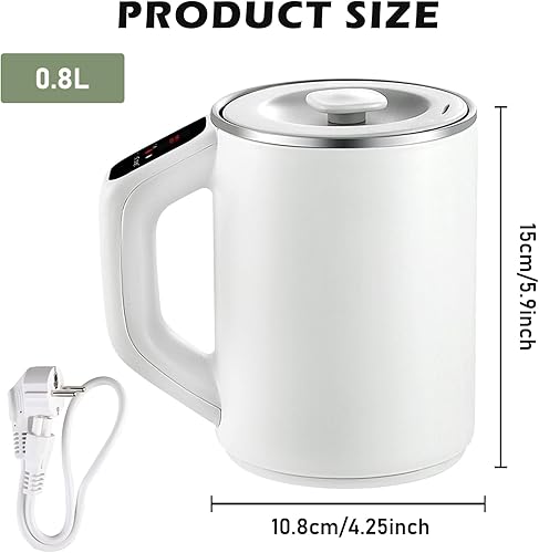 Petite Bouilloire Electrique, Mini Bouilloire de Voyage 800ML, 300W Bouilloire en Acier Inoxydable, Mini Bouilloire de Camping, Tasse de Cuisson électrique Portable, pour Voyage, Camping, Déplacement - Nail Gallerys