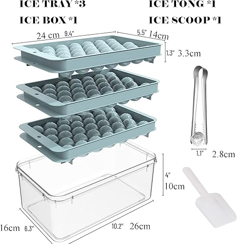 Bac à Glaçons, Lot de 3 Moule à Glaçons avec Couvercle, 99pcs Bacs à Glaçons Ronds, avec Boîte à Glaçons, Pince à Glace et Pelle - Nail Gallerys