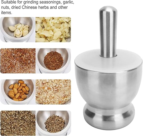 Alvinlite Ensembles de mortier et Pilon Concasseur de Bol de Pilon de mortier en Acier avec Couvercle pour concasser Le Bol de mélange de broyage - Nail Gallerys