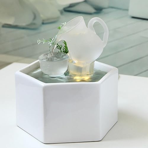 Fontaine à Cascade créative pour Bureau intérieur, décoration de Fontaine de Table. Fontaine intérieure en céramique Blanche avec Eau en Circulation et éclairage LED Blanc Chaud. - Nail Gallerys