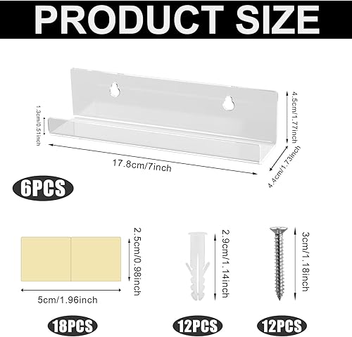 6pcs 17,8cm Support Mural pour Disque Vinyle, Support Vinyle en Acrylique Transparent Etagere Disque Vinyle Étagères d'Album pour la Décoration de Salle de Collection de Disques - Nail Gallerys