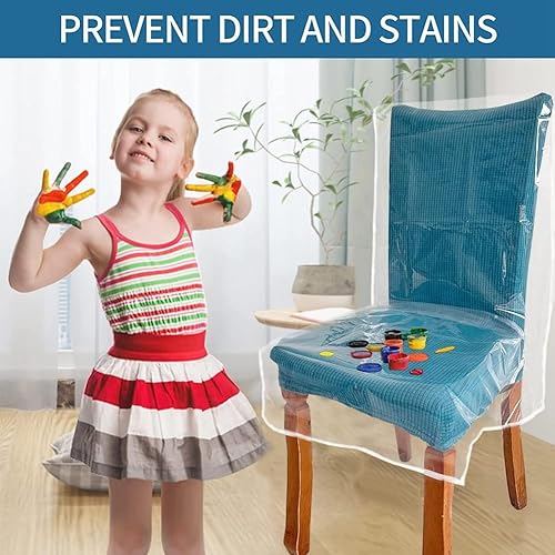 Fangxuee 4 Housses de Chaise en Plastique pour Chaises de Salle à Manger avec Dossier, Protège de la Poussière - Protège-Chaises en Plastique Transparent - Nail Gallerys