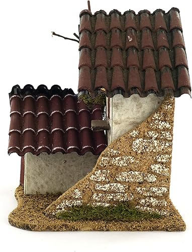 Ferrari & Arrighetti Double Maison pour crèche avec tégole Rouge, Bois et Carton, Multicolore, Dimensions indicatives : 15 x 14 x 10 cm - Nail Gallerys