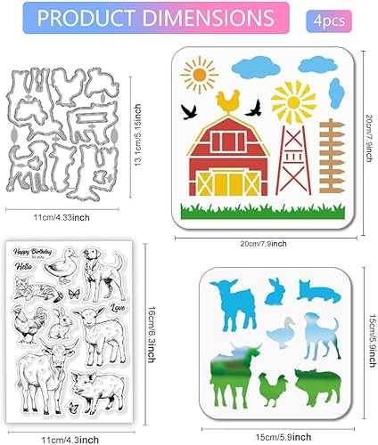 GLOBLELAND Tampons Transparents pour Animaux de la Ferme Matrices de Découpe Pochoirs de Peinture PET pour Fabrication Cartes Chat Chien Mouton Cochon Tampon en Silicone Salutations en Métal Matrices - Nail Gallerys