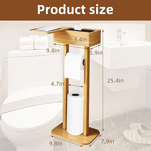 Porte-Papier Toilette sur Pied en Bambou - Support de Rouleau pour 3 Rouleaux - Idéal pour Salle de Bain ou Toilettes - 25 x 20 x 64.5CM - Nail Gallerys