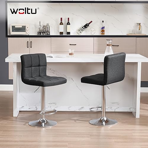 WOLTU Tabouret Bar avec Dossier Lot de 4, Tabourets Rembourrées sur Pieds Noirs/Blancs en Métal, Siège Rotatif et Ajustable en Hauteur, en Similicuir Vintage, Anthracite, BH112an-4 - Nail Gallerys