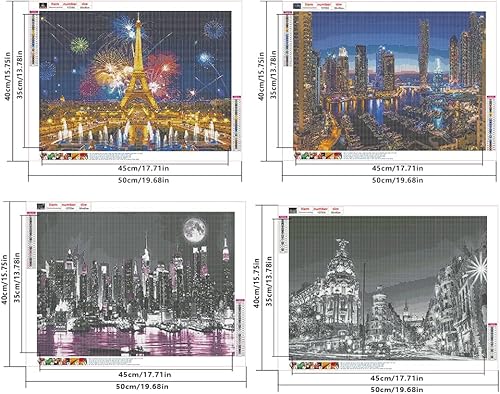 DCIDBEI Peinture Diamant Paysage 4 Pack 40x50 cm Diamond Painting Paysage Tour Eiffel Nuit Tableau Perle Diamant Paysage Dubai Peinture par Numero Adulte Paysage Espagne Nuit Puzzle Diamant Adulte - Nail Gallerys