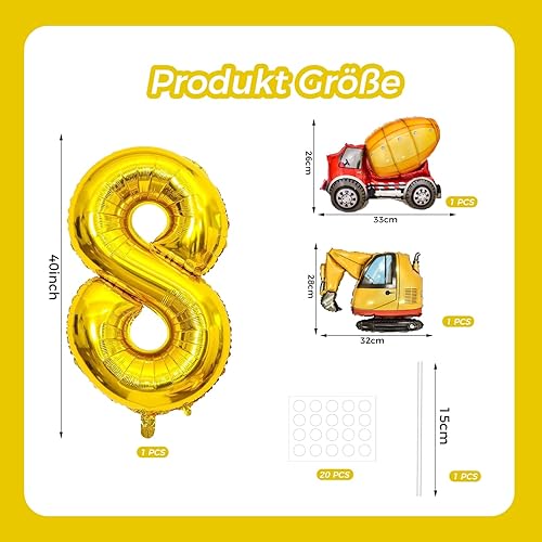 DazzJoy Ballon avec pelleteuse, en forme de chiffre 5, doré, 101 cm, avec pelleteuse, décoration d'anniversaire pour garçon, pelleteuse, chiffre 5, pour chantier, fête, anniversaire d'enfant - Nail Gallerys