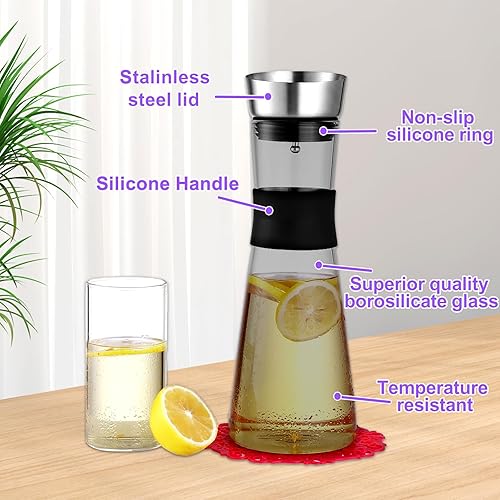 FAMKEEP Carafe en Verre,1,2 litre Pichet à Eau en Verre Couvercle en inoxydable,Pichet en Verre,pour Thé Glacé Boisson Maison Lait Café Vin de Service,Gris - Nail Gallerys