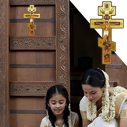 Statue de croix murale orthodoxe russe de 20,3 cm, crucifix byzantin en bois à trois barres, motif double face pour décoration de coin de prière intérieure à suspendre pour chambre à coucher, salon - Nail Gallerys