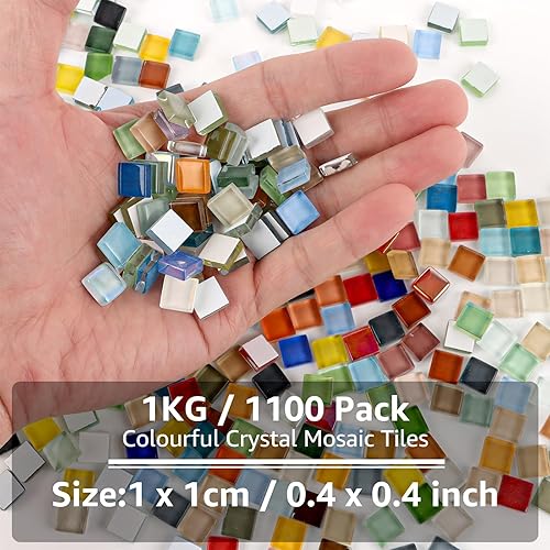 MUXHEL 1000 g/1 kg de pierres de mosaïque multicolores, 1 x 1 cm, pour bricolage, pierres de mosaïque en cristal, mélange de verre, pierres de mosaïque en verre, pierres colorées pour décoration de - Nail Gallerys