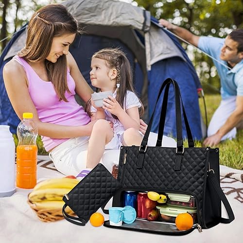 HGSTM Lunch Tote Bag for Women, 2 in 1 Tote Bag Lunch Bag, Laptop Tote Bag with Insulated Lunch Compartment, Waterproof PU Leather Work Purse for Business, Office, Work,Brown - Nail Gallerys