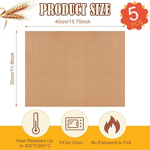 5 Pièces Réutilisable Papier Cuisson Reutilisable 40 x 30 cm Découpables Tapis de Cuisson Feuilles de Cuisson Durables Feuille de Cuisson Reutilisable pour Four Grill Barbecue Électrique Gaz (Marron) - Nail Gallerys