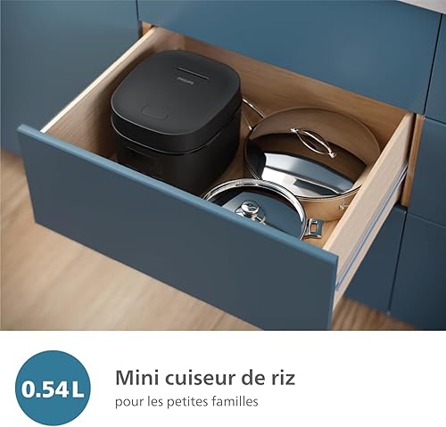 Philips Mini-cuiseur à riz série 3000-0,54 l, revêtement Bakuhanseki 5 couches, mode de cuisson rapide 30 min, 5 menus automatiques, noir (HD3080/80) - Nail Gallerys