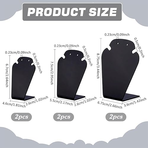 FINGERINSPIRE 6 Pcs 3 Tailles Acrylique Boucles d'oreilles Collier Présentoir Noir Acrylique Collier Stand Mini Boucle d'oreille Stand L-Forme Porte-Bijoux pour Boucle d'oreille Collier Bracelet - Nail Gallerys