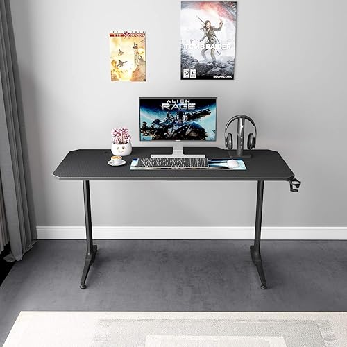 SogesHome Bureau Gaming,Ergonomic Bureau Gamer Bureau Gaming PC,avec Tapis de Souris Intégral, Porte-gobelet, Crochet pour Casque et Gestion du Cordon140*65 * 75cm,Noir,ST-140BK-SH - Nail Gallerys