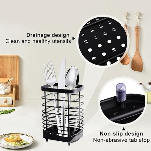 imposyu Porte-Ustensiles de Cuisine, Panier de Couverts Noirs, Récipient en Acier Inoxydable pour Ustensiles de Cuisine, panier de couverts petits, porte-ustenles cuisine 15x10x7,5cm - Nail Gallerys