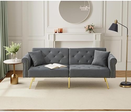 Zubaliya Canapé Convertible 2 Places avec Fonction Couchage,canapé 2 Places, Dossier réglable sur 3 Niveaux,Canapé lit réglable 2 en 1 avec revêtement en Velours,Bleu Vert Antique - Nail Gallerys