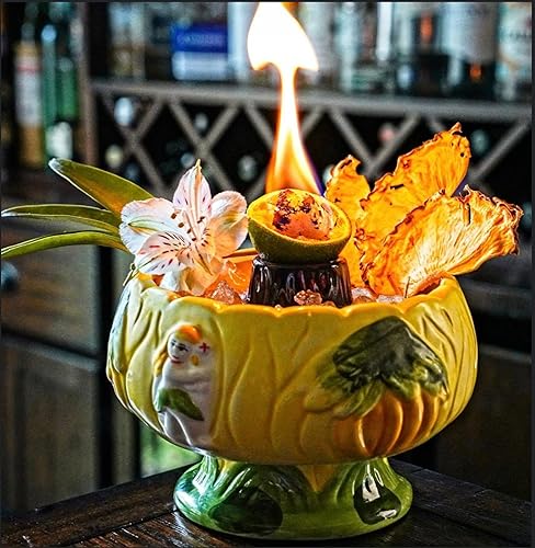 Amehla Scorpion Bol à poisson Tiki Tasse en céramique peinte à la main Motif îlot de rhum en verre avec centre de table volcan flammant - Nail Gallerys