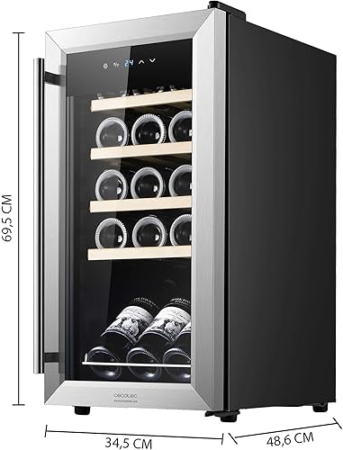 Cecotec Cave à vin Bolero GrandSommelier 1550 Inox Compressor. Cave à vin inox, 15 bouteilles, compresseur, température réglable 5-18°C, panneau tactile. - Nail Gallerys