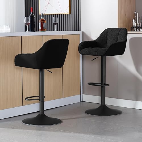 WOLTU Tabouret de Bar, Chaise de Bar, Tabouret Bar Réglable en Hauteur, Siège Rembourré Pivotant, avec Dossier, Repose-Pieds, Chaise Haute Cuisine, Chenille+Velours Côtelé, Noir, BH400sz-1 - Nail Gallerys