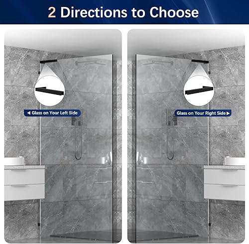 LukLoy Support en verre fixe, barre de support de douche murale sur verre, support de montage en forme de L pour panneaux de douche de 8 à 12 mm (noir, verre à droite) - Nail Gallerys